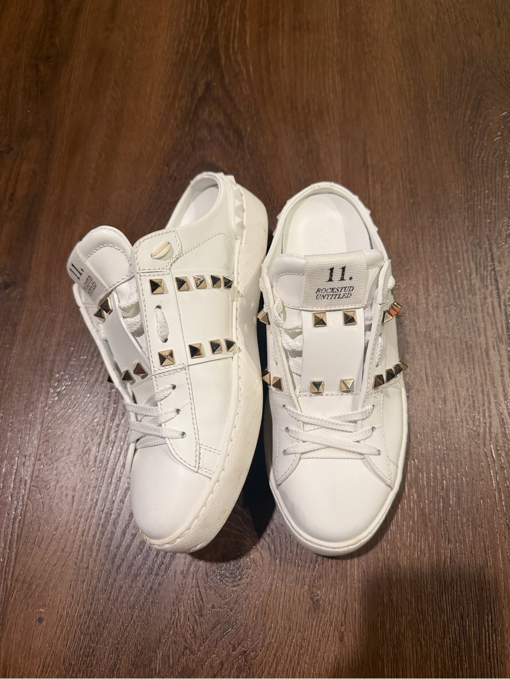 Valentino White Leather Rockstud Mule Sneakers - Picture 2 of 6